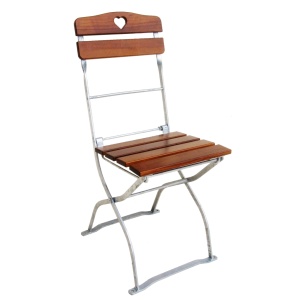 Biergartenstühle Bayern mit Herz, Gestell feuerverzinkt, Belattung Esche nussbraun lasiert